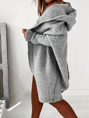 Solid Bat Sleeve Hooded Cardigan
