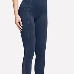 Solid Side Pocket Mesh Yoga Leggings High Waist Stretchy Butt Lifting Pants