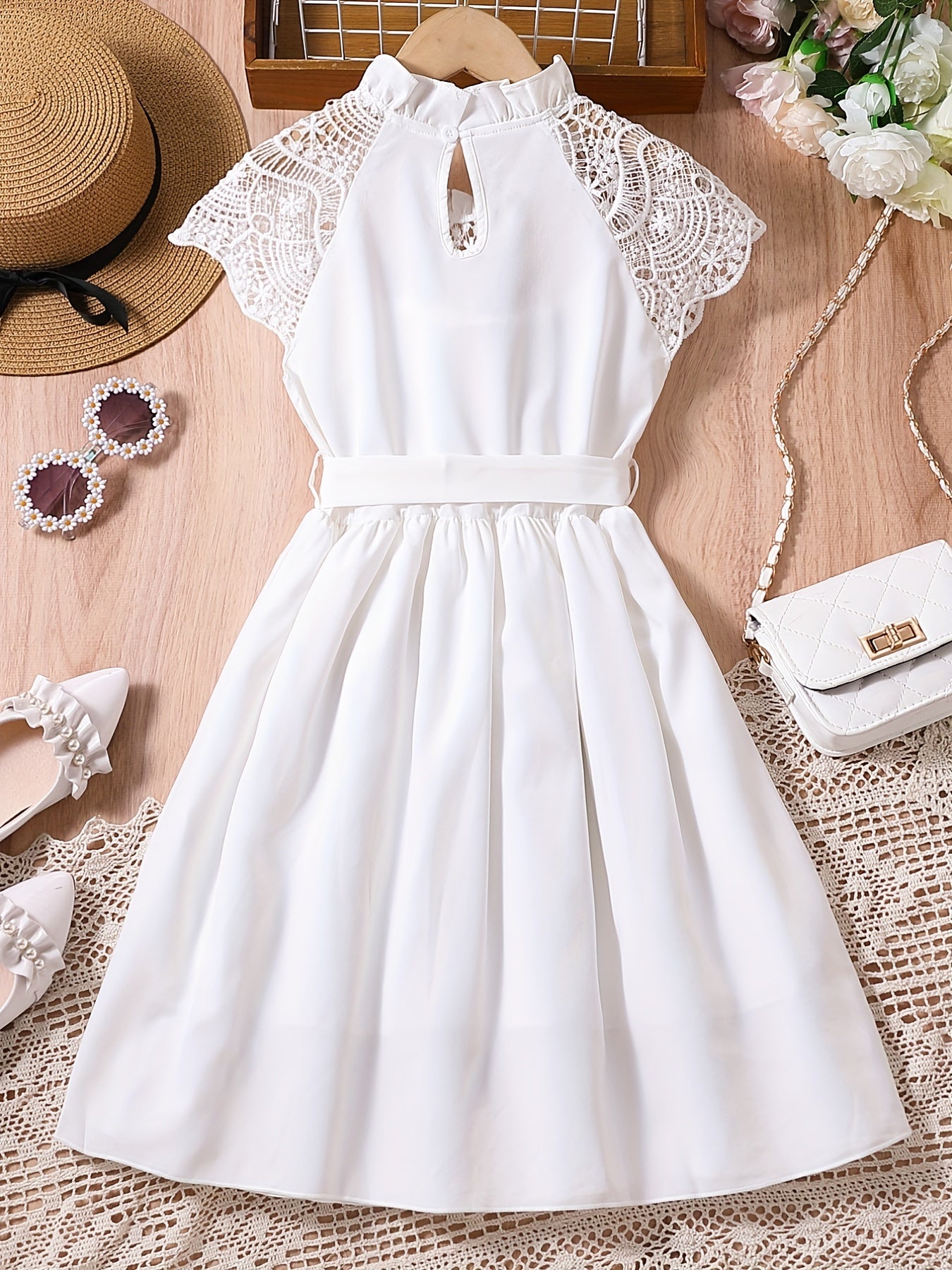 Girls Lace Sleeveless A Line Belted Princess Dress For Kids Children