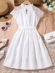 Girls Lace Sleeveless A Line Belted Princess Dress For Kids Children