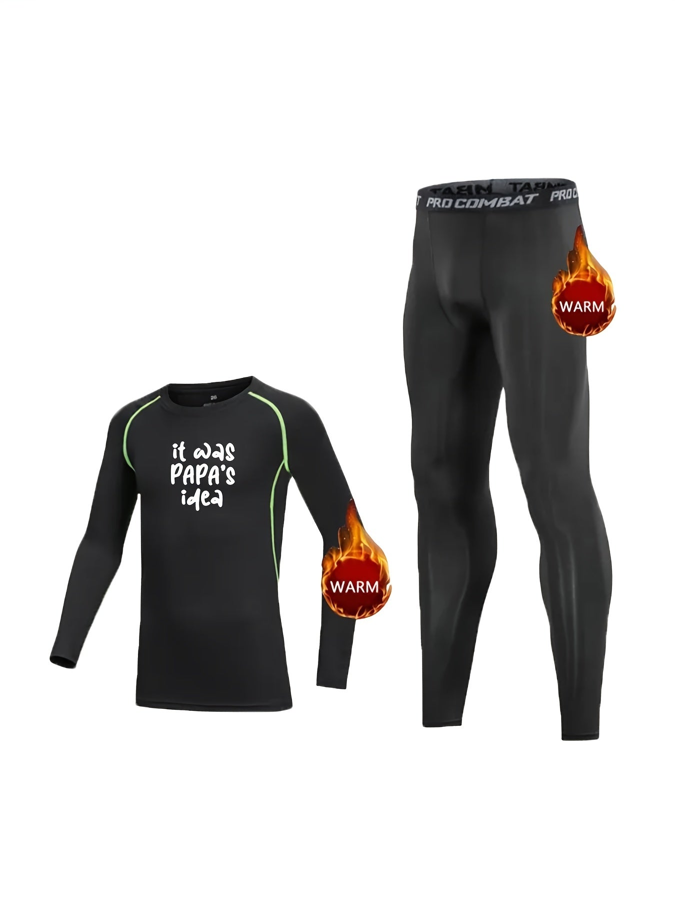 2pcs Kids Fleece Compression Sets High Elastic PAPA'S IDEA Print