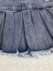Girls Pleated Elastic Waist Denim Skirt 8-11 Years