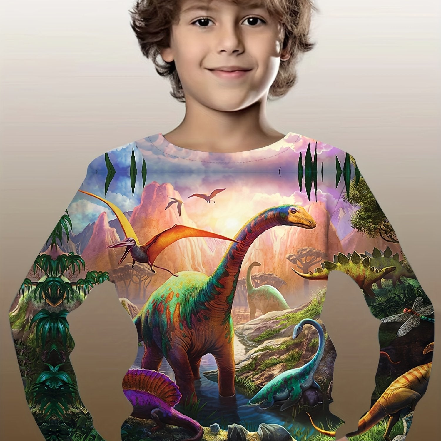 3D Dinosaur Print Kid's Long Sleeve Top Boy's Clothes