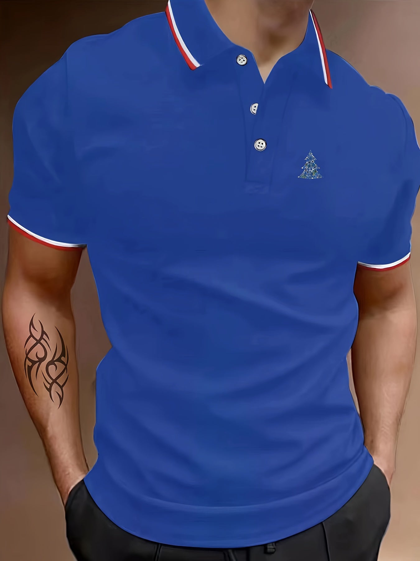 Men's Breathable Golf Shirts Christmas Tree Pattern For Gym