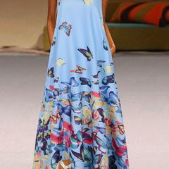 Butterfly Print V Neck Dress Sleeveless Casual Dress