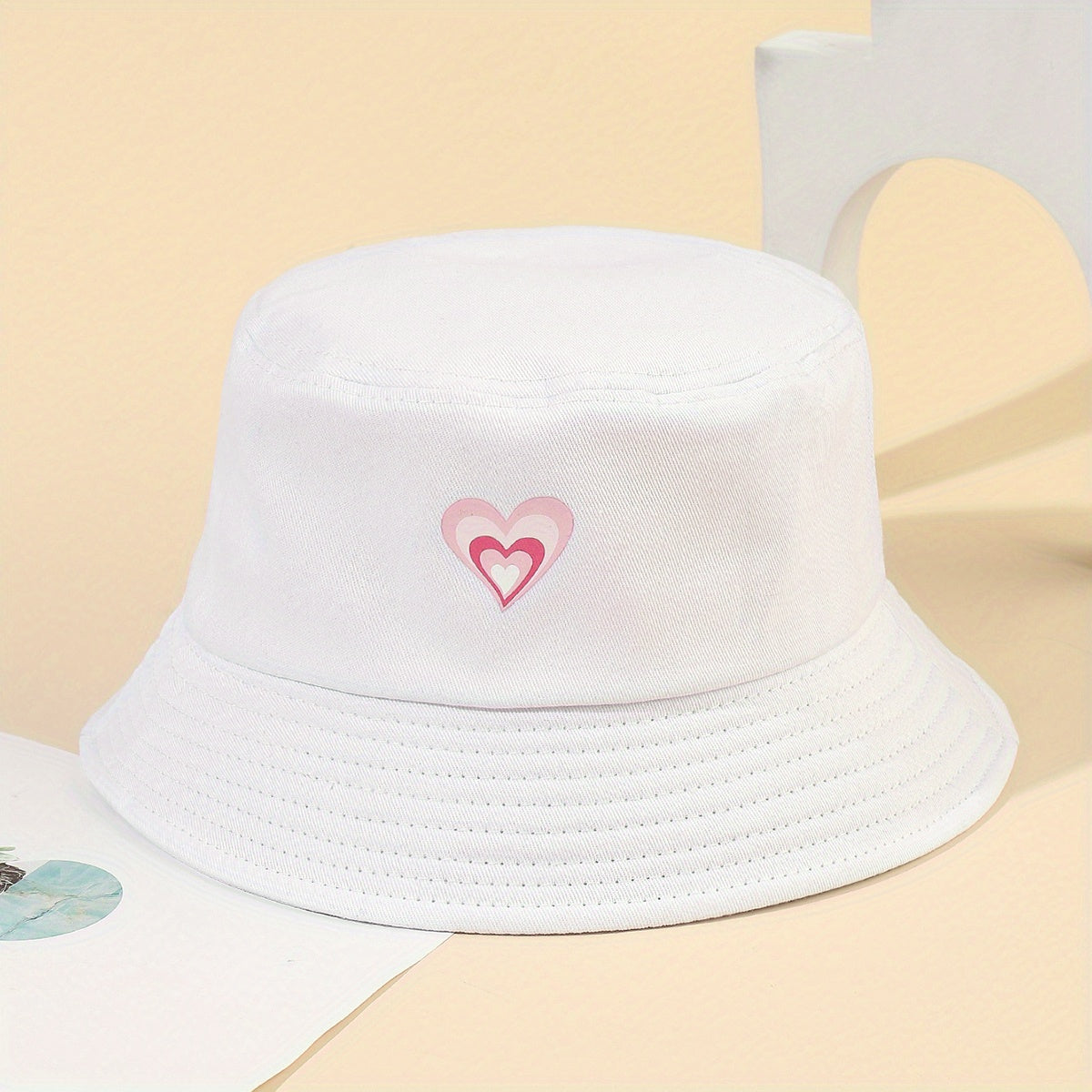 Heart Print Couple Bucket Hat Casual Unisex Solid Basin Hat