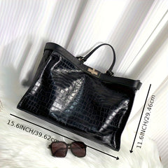 Crocodile Pattern Large Capacity Cowhide Shoulder Handbag