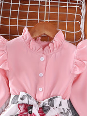Girls' Ruffle Collar Button Front Floral Tunic Dress