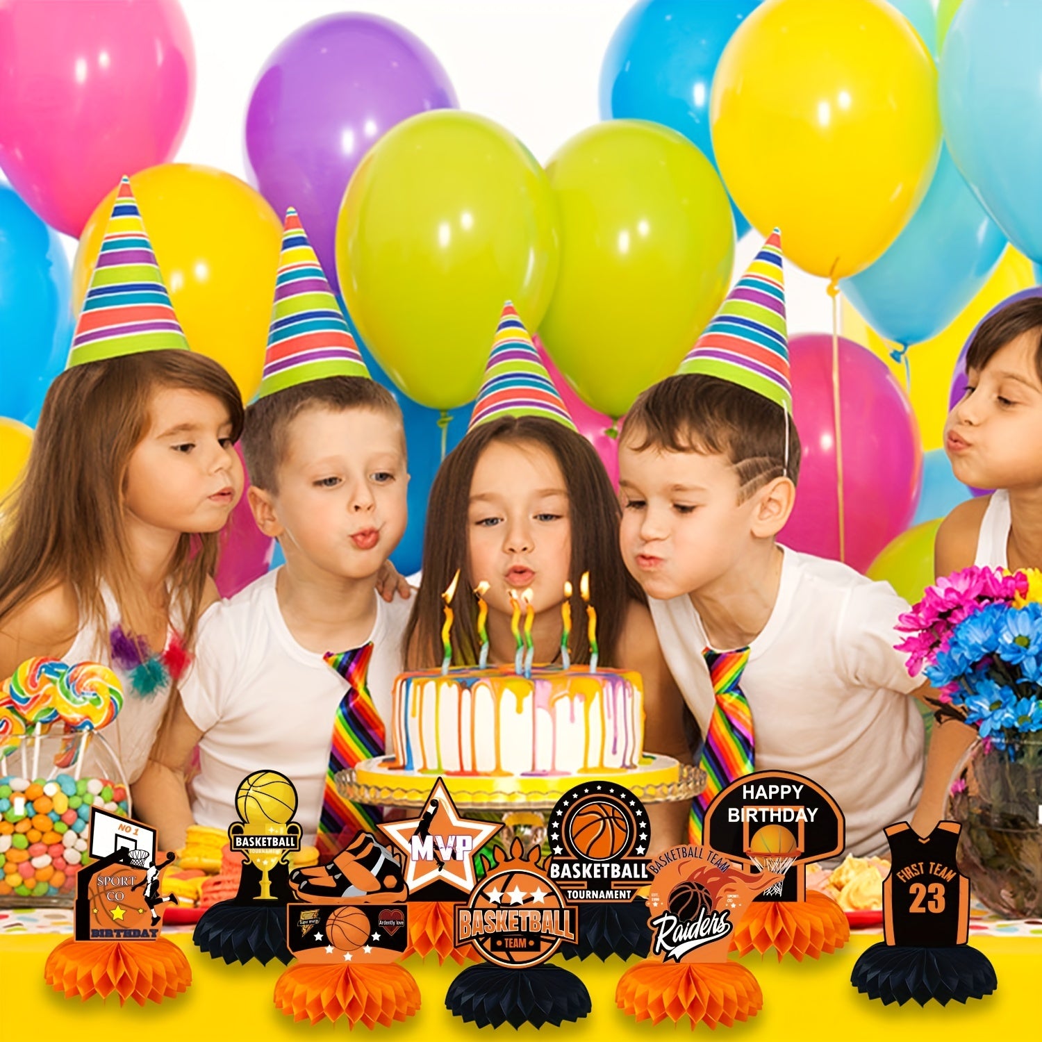 9 Piece Basketball Birthday Party Centerpiece