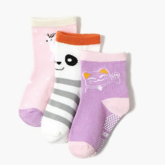 12 Pairs Baby Animal Print Crew Socks Non-Slip Cotton Toddler Socks
