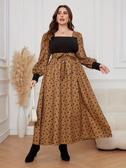 Colorblock Floral Lantern Sleeve Maxi Dress