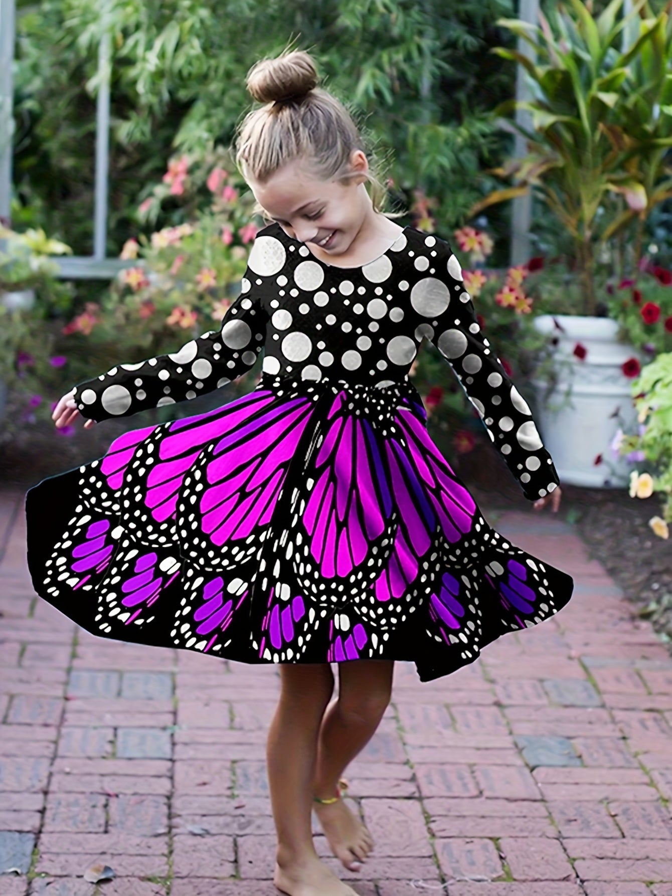 Girls Butterfly Style Long Sleeve Dress Spring Fall Sports Gift