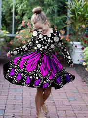 Girls Butterfly Style Long Sleeve Dress Spring Fall Sports Gift