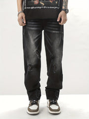 Vintage Ripped Jeans Men's Casual Street Style Distressed Denim Pants