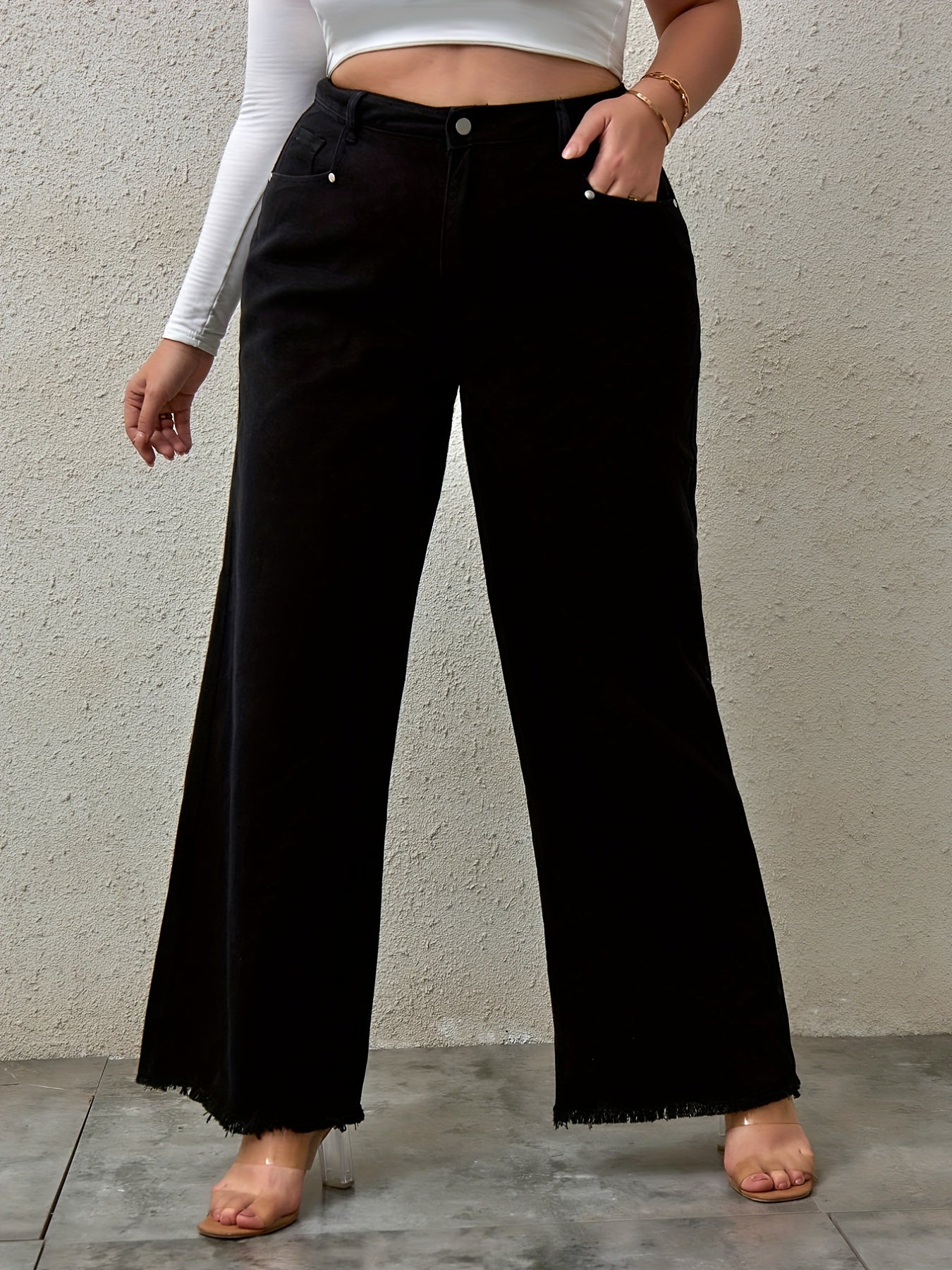 Fringe Trim Wide Leg Jeans