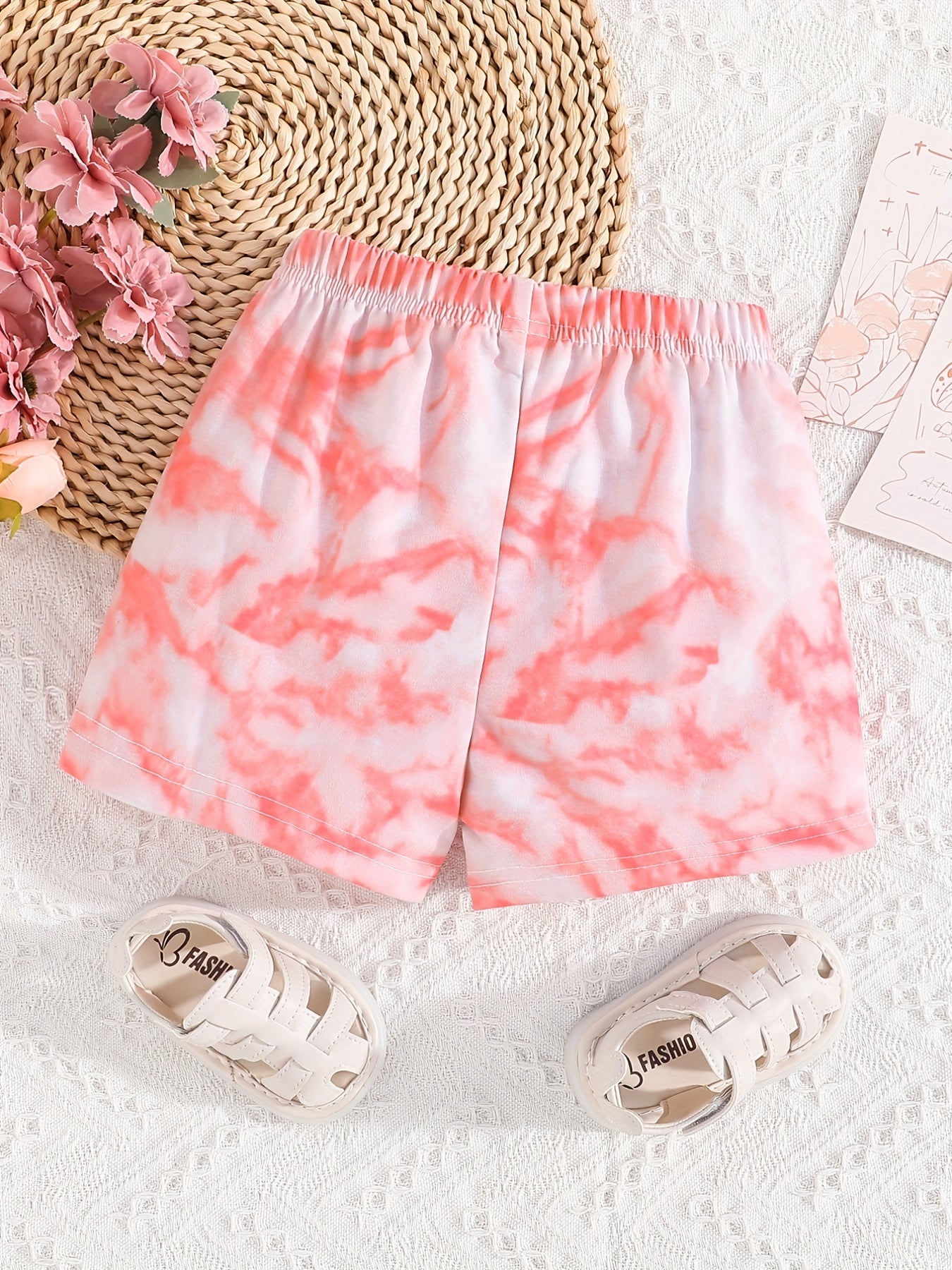 Kid Girls' Bow Waist Tie dye Casual Shorts for Lounge Sports