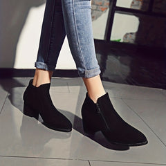 Women's Chunky Heeled Ankle Boots Round Toe Side Zipper Mid Heel Shoes