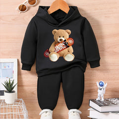 BEAR & SKATEBOARD Print Toddler Baby Sweatshirt & Trousers Set