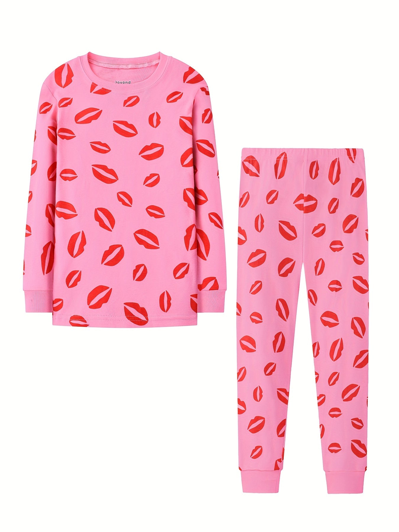Toddler Cartoon Red Lips Pajama Set Long Sleeve Top & Pants