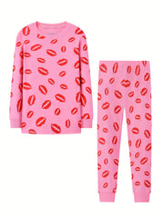 Toddler Cartoon Red Lips Pajama Set Long Sleeve Top & Pants
