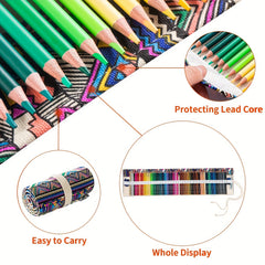 72 Colored Pencils Set with Canvas Wrap Orange Red Shades