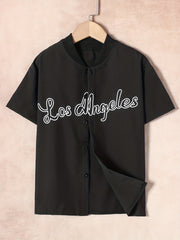 Boys LA Graphic Button Baseball Collar Shirt