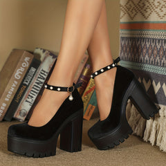 Faux Pearl Block Heels Stylish Party Pumps