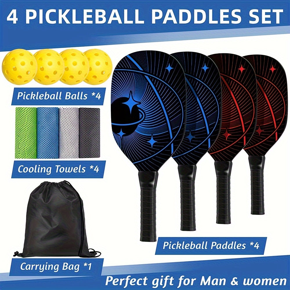 Wooden Pickleball Paddle Set with 4 Rackets, 4 Balls, Towels & Bag