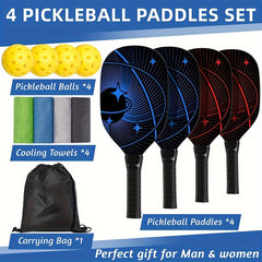 Wooden Pickleball Paddle Set with 4 Rackets, 4 Balls, Towels & Bag