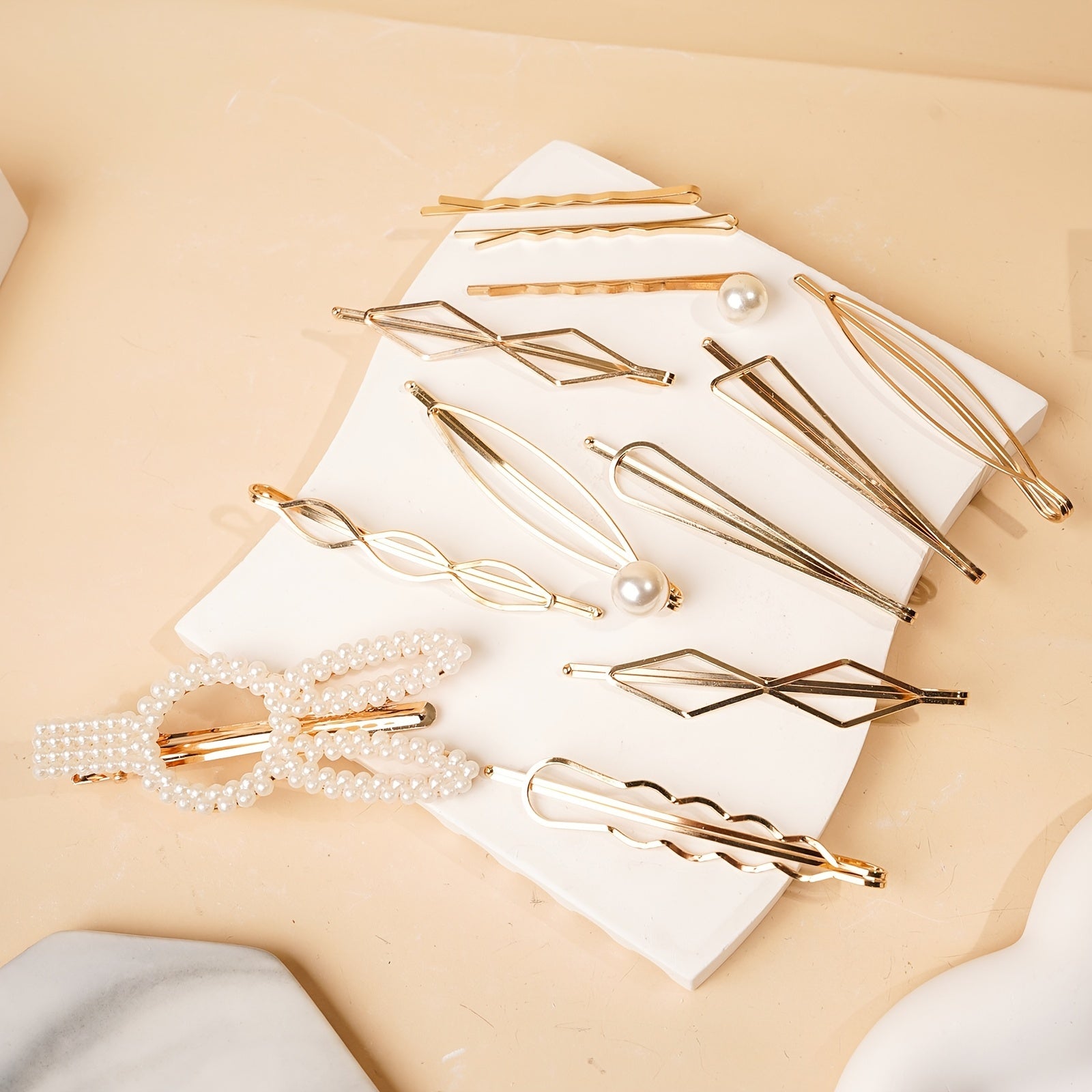 12pc Faux Pearl Rhinestone Bobby Pin Hair Accessories Set