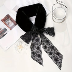 Rabbit Fur Neck Scarf Lace Small Scarf Bow Tie Solid Warm For Women