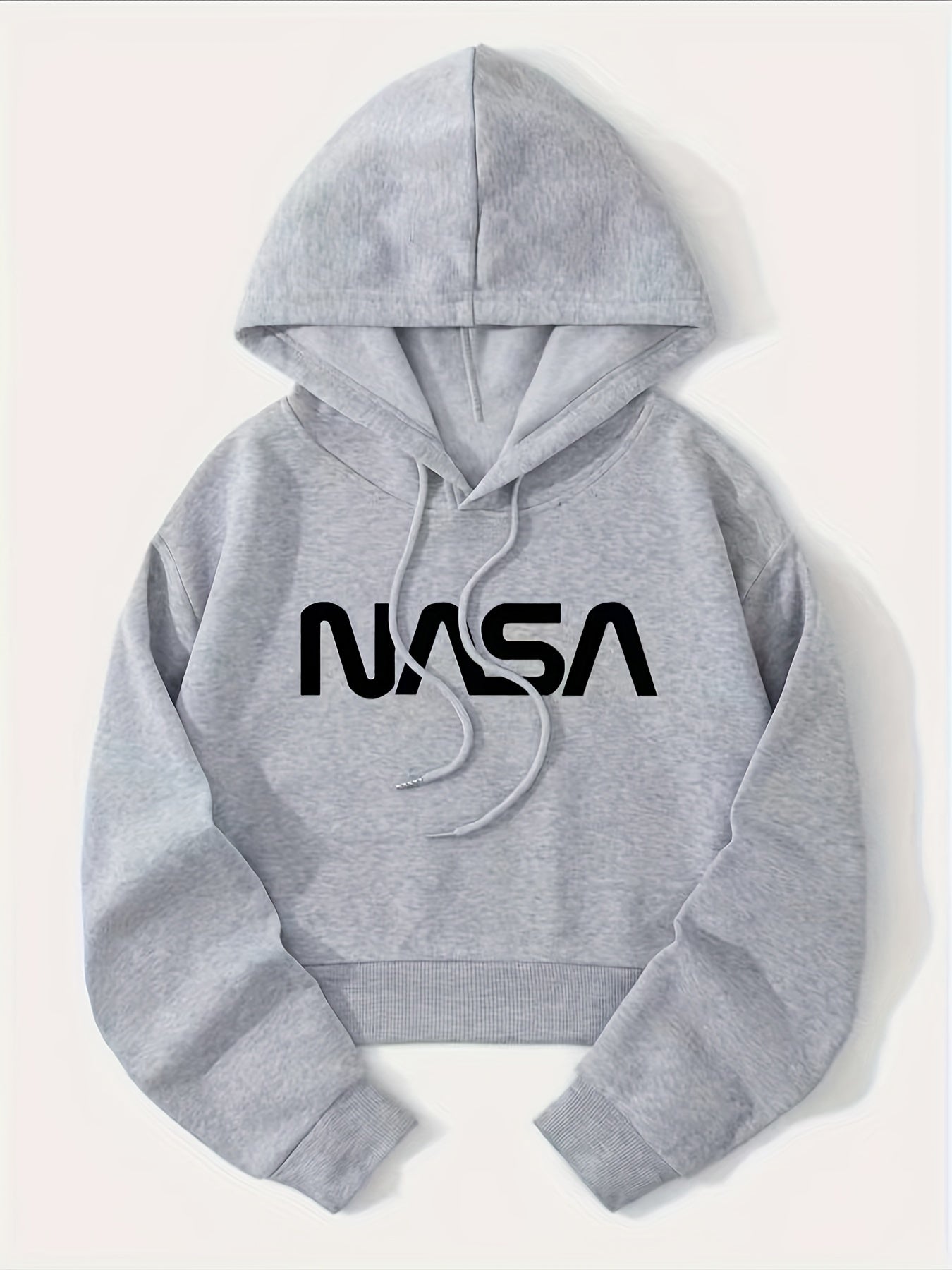 Letter Graphic Drawstring Crop Hoodie Long Sleeve Sweatshirt