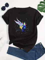 Birds Graphic Sports Short Sleeve T shirts Print Casual Sports Slim Tops