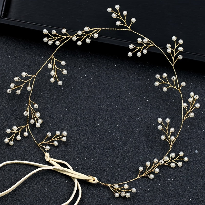 Faux Pearl Bridal Headband Hair Vine Band For Women Bride Pearl Wedding