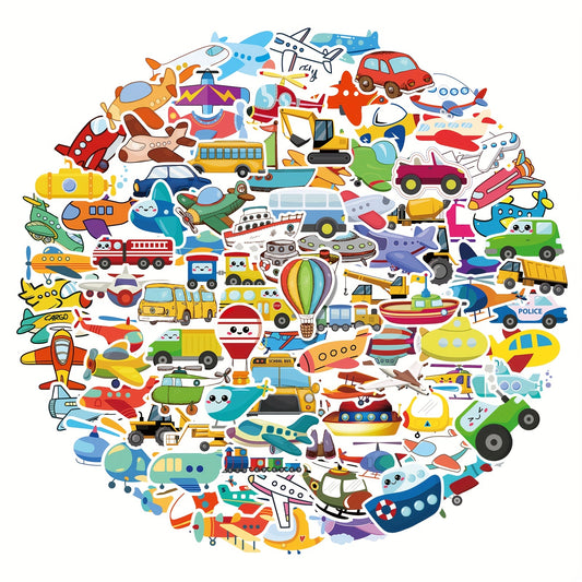 100pcs Cartoon Traffic Vehicle Stickers for Laptop Car Bicycle Luggage