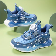 Boys Luminous Sneakers with Rotating Button Breathable Non-slip Shoes