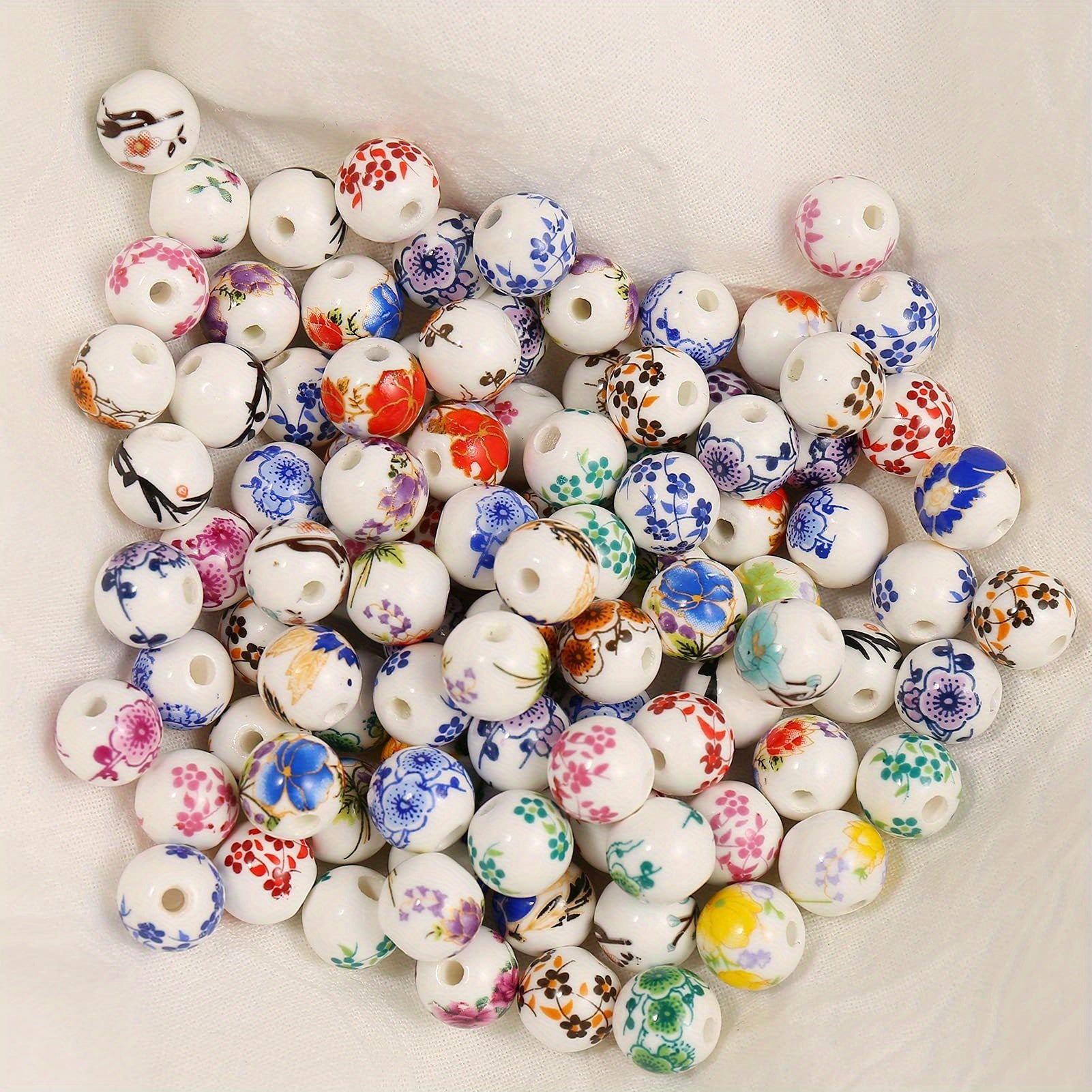 50pcs Mixed Flower Ceramic Craft Beads Set for DIY Jewelry Making Supplies