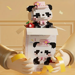 Chinese Style Panda Building Block Flower Desktop Ornament
