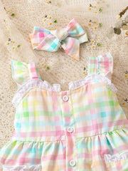 Summer Baby Girl's Suspender Skirt & Hairband Infant Dress Set