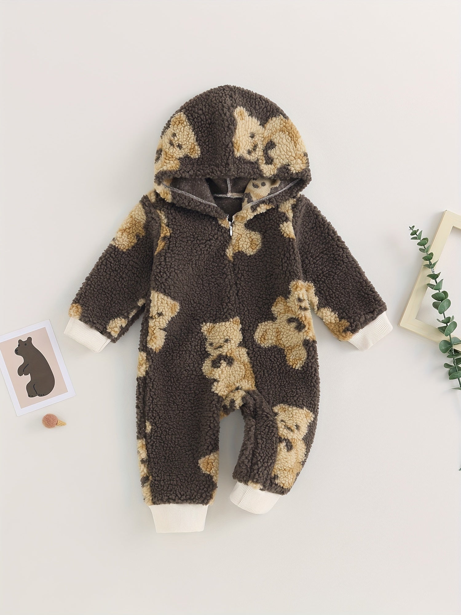 Plush Bear Graphic Hoodie Baby Toddler Jumpsuit