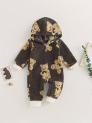 Plush Bear Graphic Hoodie Baby Toddler Jumpsuit