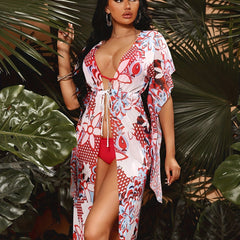 Floral Print Kimono Sleeve Cover Up Dress