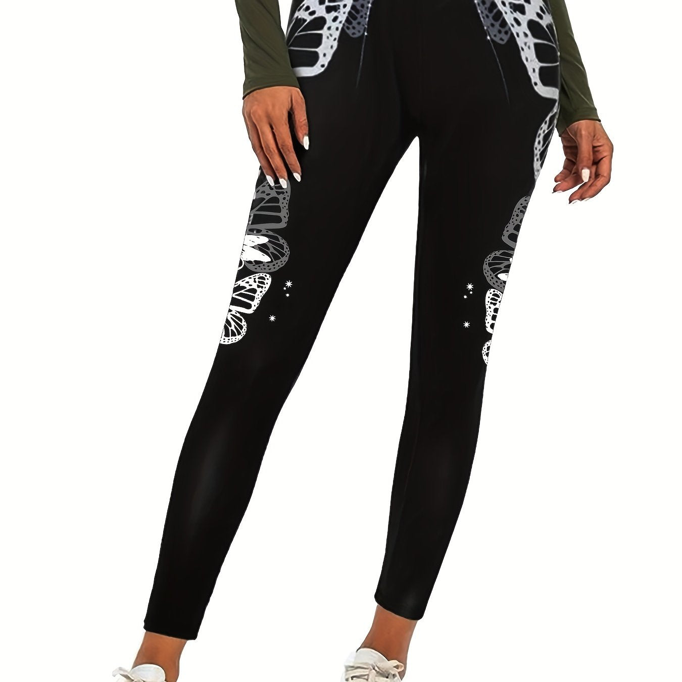 Butterfly Print Skinny Leggings Stretchy Casual Leggings Women's Clothing