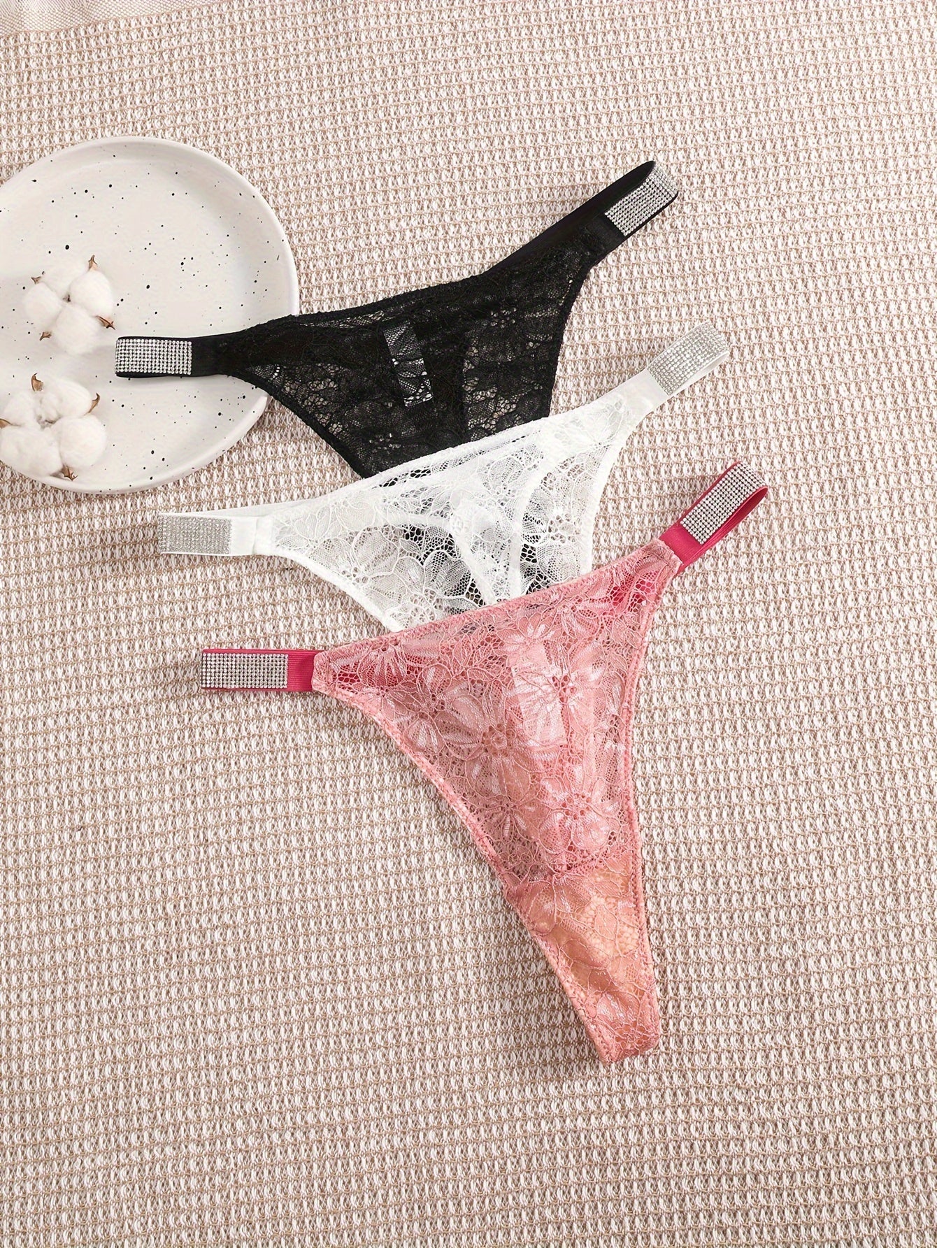 3 Pack Plus Size Sexy Panties with Rhinestone Studded Detail