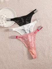 3 Pack Plus Size Sexy Panties with Rhinestone Studded Detail