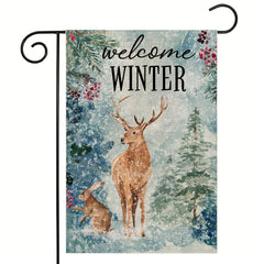 Winter Garden Flag Christmas Reindeer And Rabbit Small Yard Flag