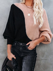 Block Crew Neck Pullover Sweater Long Sleeve for Spring & Fall