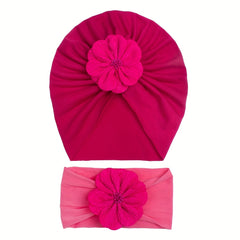 Flowers Decor Headband & Hat Hair Accessories Set for Baby Girls Kids