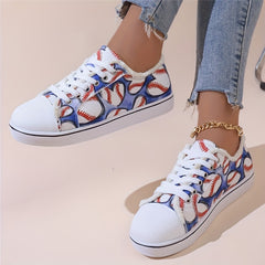 Women's Baseball Canvas Sneakers Round Toe Lace Up Flat Shoes