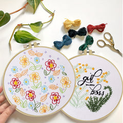 2pcs Stamped Embroidery Starter Kit DIY Hand Embroidery Fabric Threads Sewing